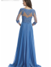 Elbow Sleeves Beaded Lace Long Chiffon Prom Dress 